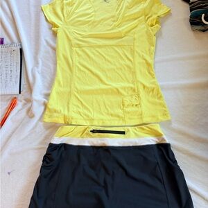 Tek Gear Yellow Top and yellow and white and Black Skort